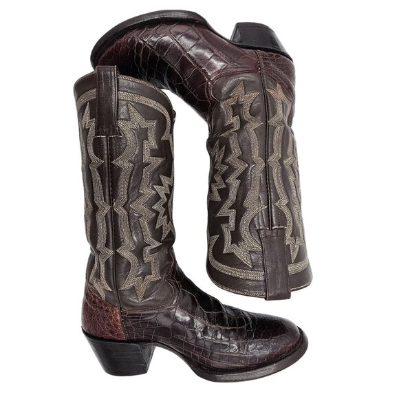 Bias Cut Alligator Cowboy Boots Vintage Exotic Custom 7.5D Brown Gator Western - Picture 8 of 16